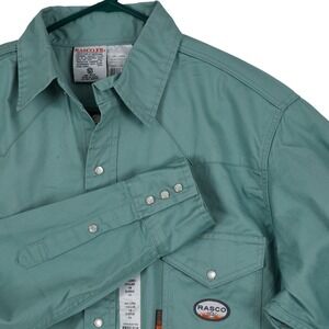 RASCO FR‎ Shirt Mens 2XL Long Sage Green Pearl Snap Flame Resistant Work